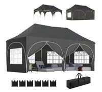 Outsunny Tonnelle Pliante 3x6m Imperméable Anti-UV 6 Parois 6 Sacs Gris | Barnum, Tente de Réception, 12 Trous de Drainage, Pavillon Pop-Up, 4 Fenêtres Église, Mariage, Marché