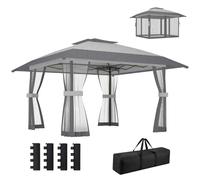 Outsunny Tonnelle Pliante 4x4m Réglable Hauteur UV30+ Parois Maille Gris