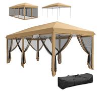 Outsunny Tonnelle pliante tonnelle de jardin extšŠrieure barnum pliant Pop-up pavillon de terrasse 6 x 3 m Anti-UV moustiquaires amovibles + Sac de Transport Beige