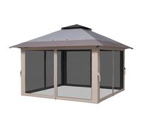 Outsunny Tonnelle Pliante Pop-up à Hauteur Réglable Protection UV50+ Double Toit et Moustiquaires 4x4x2,8 m Gris clair