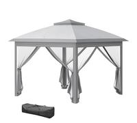 Outsunny Tonnelle pliante 3,3x3,3 m Pop-up double toit 4 moustiquaires zippées sac de transport gris