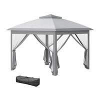 Outsunny Tonnelle Pliante Pop-up Double Toit 3,3x3,3m Gris | Tonnelle de Jardin Extérieure, 4 Moustiquaires Zippées Amovibles, Sac de Transport, Barnum de Jardin, Tissu Oxford Métal