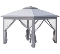 Outsunny Tonnelle pliante 3,3x3,3 m Pop-up double toit 4 moustiquaires zippées sac de transport gris