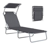 Outsunny Transat Bain de Soleil Chaise Longue Pliable Dossier Inclinable Multi-positions et Pare-Soleil réglable Dim. 187L x 58l x 36H cm Gris