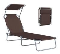 Outsunny Transat Bain de Soleil Chaise Longue Pliante Dossier Inclinable Multi-positions et Pare-Soleil réglable Dim. 187L x 58l x 36H cm Chocolat