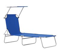 Outsunny Transat Bain de Soleil Chaise Longue Pliante Dossier Inclinable Multi-positions et Pare-Soleil réglable Dim. 187L x 58l x 36H cm Bleu