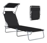 Outsunny Transat Bain de Soleil Noir Inclinable Multi-Positions avec Pare-Soleil Réglable 187x58x36cm Aosom France