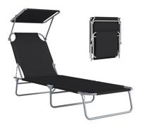 Outsunny Transat bain de soleil pliable inclinable avec pare-soleil réglable 187x58x36 cm noir
