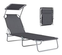 Outsunny Transat Bain de Soleil Pliable Chaise Longue Pliante Grand Confort Dossier Inclinable Multi-Positions et Pare-Soleil Réglable 187L x 58l x 36H cm Gris