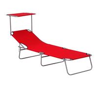 Outsunny Transat Bain de Soleil Pliable Chaise Longue Dossier Inclinable Multi-positions et Pare-Soleil réglable Dim. 187L x 58l x 36H cm Rouge