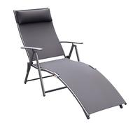 Outsunny Transat Chaise Longue Bain de Soleil Pliable Dossier inclinable Multi-Positions têtière fournie 137L x 64l x 101H cm Gris