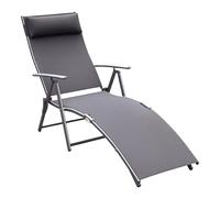 Outsunny transat Chaise Longue Bain de Soleil Pliable Dossier inclinable Multi-Positions têtière fournie 137L x 64l x 101H cm métal époxy textilène Gris