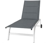 Outsunny Transat de Jardin avec Roulettes, en Texteline avec Cadre en Aluminium, Gris Foncé et Blanc