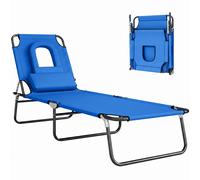 Outsunny Transat de jardin chaise longue pliante bain de soleil pour lecture bleu