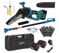 Outsunny Tronçonneuse 2-en-1 Mini 580W avec Batterie 8000mAh Verrouillage de Sécurité 8 Pouces 42 x 29 x 10,5 cm Bleu
