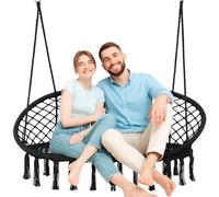 Outtec Fauteuil Suspendu 2 Personnes XXL, Double Chaise Suspendue Exterieur de jusqu'à 200 kg, Boho Chaise Hamac Suspendu Interieur, Fauteuil Balancoire Bohème, Ideal pour Jardin, Noir
