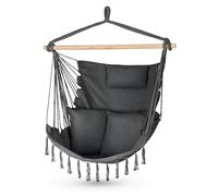 Outtec Fauteuil Suspendu Exterieur avec 2 Coussins - 100x130x75cm - BIS 150 kg - Chaise Suspendue Exterieur et Intérieur - Balançoire Chaise Hamac Suspendu - Idéal Our Balcon ou Jardin (Noir)