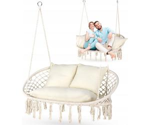 Outtec® Fauteuil suspendu XXL avec coussin - jusqu'à 200 kg, 2 places - fauteuil à suspendre - panier suspendu, balançoire de jardin, balançoire pour jardin, terrasse, balcon