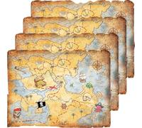 Outus 4 Pièces Carte au Trésor Accessoire de Fête Carte au Trésor d'esprit d'or pour Pirate Fête Costume de Fête d’Anniversaire Accessoire Vintage de Style Rétro