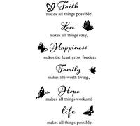 Outus - 6 Pièces Stickers Muraux en Vinyle, Faith Makes All Things Possible, Stickers Muraux Family Stickers Citations Inspirants, Autocollants Murales de Motivation, Papillon, Noir, Typographique