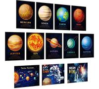 Outus Lot de 12 affiches éducatives plastifiées sur le système solaire pour enfants - Motif espace et planètes - Art mural pour tout-petits, salle de hambre à coucher - 26 x 36 cm