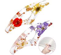 Outus Lot de 2 supports de page en résine transparente avec fleurs séchées faites à la main, marque-pages personnalisés, accessoires de lecture pour enseignants, amateurs de littéraire (style adorable
