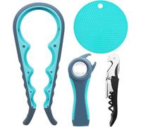 Ouvre Bocal Manuel, Kit Décapsuleur Easy Jar, Ouvre Bouteille Multifonctionnelle, Antidérapants Bocal Gadgets de Cuisine, pour Enfants, Personnes Âgées, Personnes Souffrant d'arthrite(Bleu)Cable USB