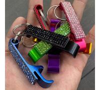 Ouvre-bouteille 2-en-1 en strass, porte-clés ouvre-bouteille en alliage d'aluminium décoré de strass brillants, ouvre-bouteille de bière et de boisson portable mini multicolore brillant, unisexe, peut