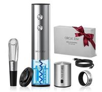 Ouvre-bouteille électrique 5-en-1, couleur argent, avec coupe-capsule, aérateur, verseur anti-goutte et bouchon sous vide