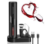 Ouvre-bouteille électrique avec station de recharge - Automatique - Rechargeable - En acier inoxydable - Coupe-capsule - Verseur et bouchon - Noir