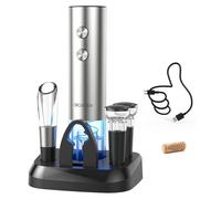 Ouvre-bouteille électrique avec station de recharge, coffret 6 en 1, en acier inoxydable, couleur argent