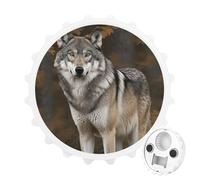 Ouvre-bouteille magnétique en forme de loup gris sauvage sauvage pour réfrigérateur, décapsuleur rond magnétique pour cuisine et bar, cadeau pour les amateurs de bière