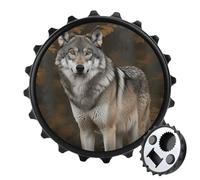 Ouvre-bouteille magnétique en forme de loup gris sauvage sauvage pour réfrigérateur, décapsuleur rond magnétique pour cuisine et bar, cadeau pour les amateurs de bière