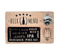Ouvre-bouteille mural en bois avec décapsuleur en métal et porte-capsule magnétique (Beer Menu)