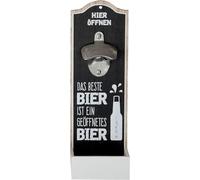 Ouvre-bouteille mural GILDE - En métal - Le meilleur bière est une bière ouverte - Hauteur : 30 cm - Noir/blanc