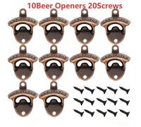Ouvre-bouteille mural pour bar - Coffret de 10 pièces - Design rétro - Métal robuste - Visserie de fixation incluse - Matériau recyclable - Laiton rouge