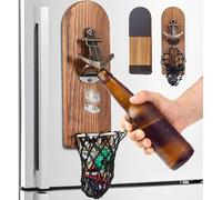 Ouvre-bouteilles magnétique mural avec poche en filet - Design ancre - Ouvre-bouteilles en bois