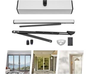 Ouvre-porte et ferme-porte automatique - Moteur électrique pour porte - 100-240 V - 60-110° - Arrêt 0-20 s - Charge maximale 150 kg - 2 télécommandes - Noir/argent