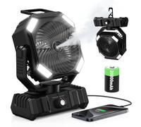 OUWANCH Ventilateur Brumisateur Portable 20000mAh, Réservoir 300ml, Oscillation 45°-90°, Rotation 270°, Télécommande, LED, Ventilateur Camping Rechargeable pour Extérieur, Tente, Bureau