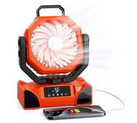 OUWANCH Ventilateur de camping 20 000 mAh, USB, avec lumière LED, télécommande, oscillant, 5 vitesses, minuteur, crochet pour tente, pique-nique, voyage, bureau