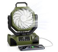 OUWANCH Ventilateur de camping 20 000 mAh, USB, avec lumière LED, télécommande, oscillant, 5 vitesses, minuteur, crochet pour tente, pique-nique, voyage, bureau