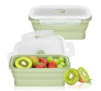 Ouxayapl 1 Pièces Boîte à Lunch Pliable, 550ML Contenants Alimentaires Pliables avec Couvercle, Lunchbox Pliable, Boîte Repas Pliable, Set de Récipients Alimentaires en Silicone (Vert)