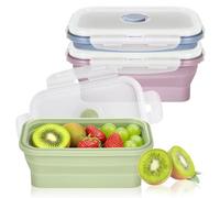 Ouxayapl 3 Pièces Boîte à Lunch Pliable, 550ML Contenants Alimentaires Pliables avec Couvercle, Lunchbox Pliable, Boîte Repas Pliable, Set de Récipients Alimentaires en Silicone (Vert, Rose, Bleu)