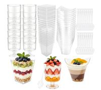 Ouxayapl 50 Pièces Tasses à Dessert- 3 Styles Réutilisables Verrines Plastique avec 50 Réutilisables Cuillères,Verrine Plastique pour Mousse,Tiramisu