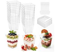 Ouxayapl 50 Pièces Tasses à Dessert avec Couvercle,160ml Verrines Plastique Réutilisables Plastique avec 50 Réutilisables pour Mousse,Tiramisu,Crème Glacée,etc