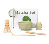 Ouxayapl Matcha kit Débutant - Coffret Vert 6 Pièces : Bol à Matcha, Fouet (Chasen), Support, Cuillère, Filtre, Chashaku- Pour Préparer un Latte ou S'initier à la Cérémonie du Thé (vert)