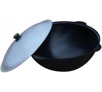 Ouzbek Asia Kazan en fonte avec couvercle en aluminium (fond plat) 10L - marmite de camping solide pour la cuisine et le BBQ