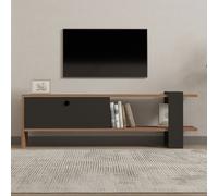 Ova meuble tv asymétrique gris anthracite avec placard aspect bois 120cm