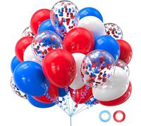 Ovanda Ballons bleus en latex avec confettis - 30,5 cm - Ballons rouges et blancs - Pour mariage, anniversaire, fête prénatale, mariage, cérémonie d'adolescence