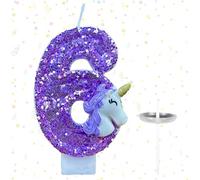 Ovanda Bougie 6 ans pour fille - Décoration de gâteau licorne - Bougie 6 - 3D arc-en-ciel - Bougies d'anniversaire - Chiffres 6 violet - Cadeau pour fille de 6 ans - Décoration licorne pour